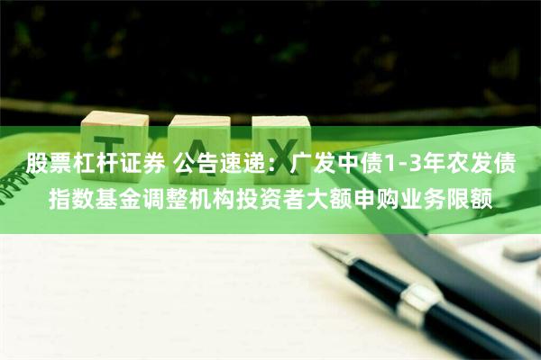 股票杠杆证券 公告速递：广发中债1-3年农发债指数基金调整机构投资者大额申购业务限额