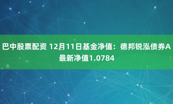 巴中股票配资 12月11日基金净值：德邦锐泓债券A最新净值1.0784