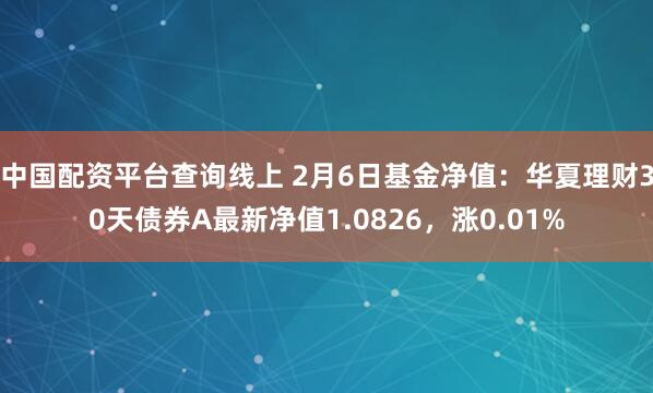 中国配资平台查询线上 2月6日基金净值：华夏理财30天债券A最新净值1.0826，涨0.01%